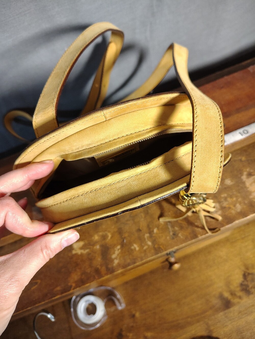 Burberry Tan Suede Half-Moon Crossbody with Tassel Charm - Picture 12 of 12